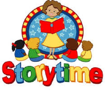 graphic of librarian reading to children for Storytime